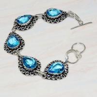 Tpz 589a bracelet topaze bleu iolite ethnique baroque bijou argent 925 vente achat
