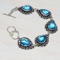 Tpz 589d bracelet topaze bleu iolite ethnique baroque bijou argent 925 vente achat