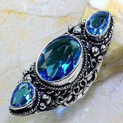 Tpz 594a bague t56 chevaliere medievale topaze bleue 12x16mm bijoux ethnique argent 925 vente achat