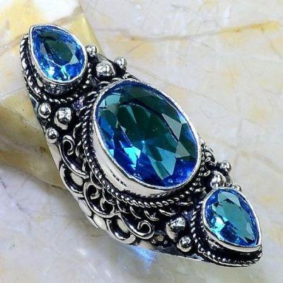 Tpz 594a bague t56 chevaliere medievale topaze bleue 12x16mm bijoux ethnique argent 925 vente achat