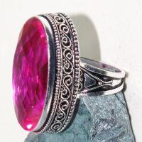 Tpz 610b bague t57 chevaliere medievale topaze rose 18x32mm bijoux argent 925 vente achat