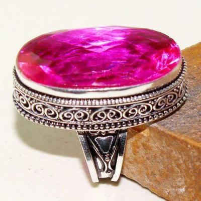 Tpz 612a bague t56 chevaliere medievale topaze rose 18x30mm bijoux argent 925 vente achat