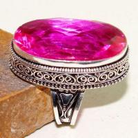 Tpz 612b bague t56 chevaliere medievale topaze rose 18x30mm bijoux argent 925 vente achat