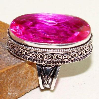 Tpz 612c bague t56 chevaliere medievale topaze rose 18x30mm bijoux argent 925 vente achat