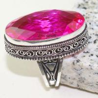 Tpz 612b bague t56 chevaliere topaze rose cabochon 18x30mm bijoux argent 925 vente achat