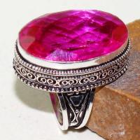 Tpz 613a bague t57 medievale topaze rose 18x26mm bijoux argent 925 vente achat