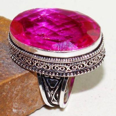 Tpz 613b bague t57 medievale topaze rose 18x26mm bijoux argent 925 vente achat