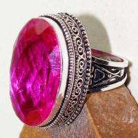 Tpz 613c bague t57 medievale topaze rose 18x26mm bijoux argent 925 vente achat