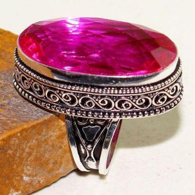 Tpz 614b bague t59 chevaliere medievale topaze rose 18x30mm bijoux argent 925 vente achat