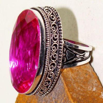 Tpz 614b bague t59 chevaliere medievale topaze rose 18x30mm bijoux argent 925 vente achat