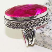 Tpz 621aa bague t57 chevaliere medievale topaze pink rose 18x32mm bijoux argent 925 vente achat