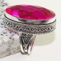 Tpz 621ab bague t57 chevaliere medievale topaze pink rose 18x32mm bijoux argent 925 vente achat