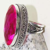 Tpz 621ac bague t57 chevaliere medievale topaze pink rose 18x32mm bijoux argent 925 vente achat