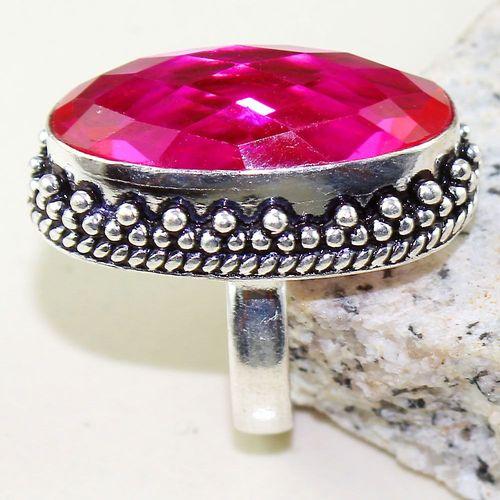 Tpz 624a bague t57 chevaliere topaze 14gr pink rose 16x26mm medievale argent 925 vente achat
