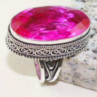 Tpz 625a bague t57 chevaliere medievale topaze rose 18x30mm argent 925 vente achat