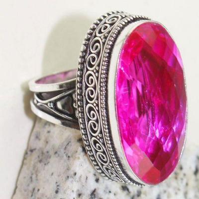 Tpz 625a bague t57 chevaliere medievale topaze rose 18x30mm argent 925 vente achat