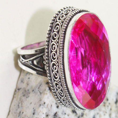 Tpz 625c bague t57 chevaliere medievale topaze rose 18x30mm argent 925 vente achat