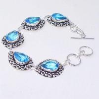 Tpz 643a bracelet 20gr topaze bleu iolite ethnique baroque bijou argent 925 vente achat