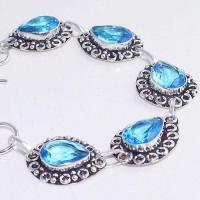 Tpz 643b bracelet 20gr topaze bleu iolite ethnique baroque bijou argent 925 vente achat