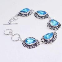 Tpz 643d bracelet 20gr topaze bleu iolite ethnique baroque bijou argent 925 vente achat