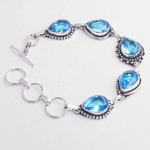 Tpz 644d bracelet 17 topaze bleu iolite ethnique baroque bijou argent 925 vente achat