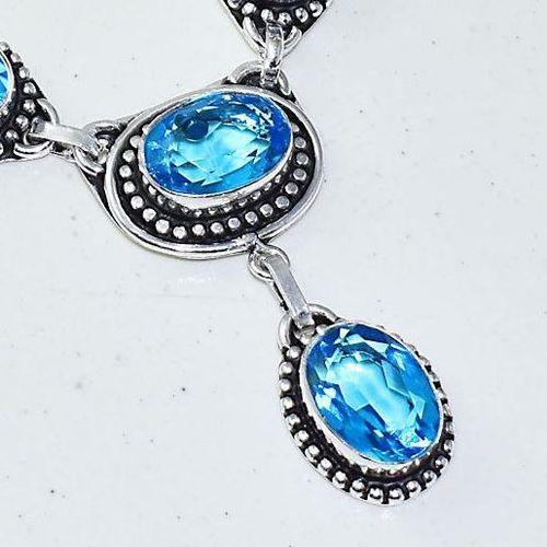 Tpz 645c collier parure sautoir 29gr topaze bleu suisse ethnique bijou argent 925 vente achat