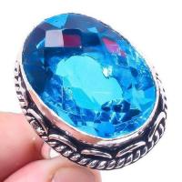 Tpz 653a bague chevaliere t62 15gr topaze bleu suisse ethnique bijou argent 925 vente achat