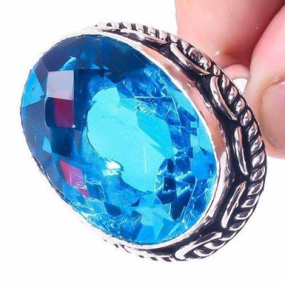 Tpz 653a bague chevaliere t62 15gr topaze bleu suisse ethnique bijou argent 925 vente achat