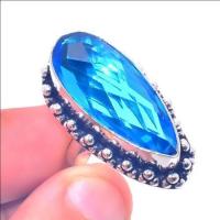 Tpz 655a bague chevaliere t56 12gr topaze bleu 12x28mm ethnique bijou argent 925 vente achat