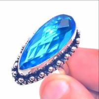 Tpz 655b bague chevaliere t56 12gr topaze bleu 12x28mm ethnique bijou argent 925 vente achat