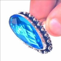 Tpz 655c bague chevaliere t56 12gr topaze bleu 12x28mm ethnique bijou argent 925 vente achat