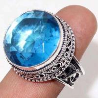 Tpz 658a bague chevaliere t58 14gr topaze bleu 20mm ethnique bijou argent 925 vente achat