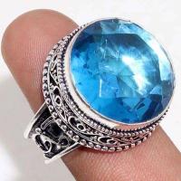 Tpz 658b bague chevaliere t58 14gr topaze bleu 20mm ethnique bijou argent 925 vente achat