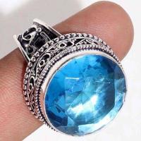 Tpz 658c bague chevaliere t58 14gr topaze bleu 20mm ethnique bijou argent 925 vente achat