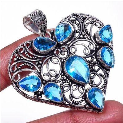 Tpz 661a pendentif pendant coeur 20gr topaze bleu 8x10mm ethnique bijou argent 925 vente achat