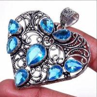 Tpz 661b pendentif pendant coeur 20gr topaze bleu 8x10mm ethnique bijou argent 925 vente achat