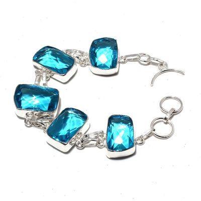 Tpz 666a bracelet 28gr topaze bleu suisse 15x20mm ethnique baroque bijou argent 925 vente achat