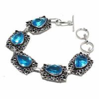 Tpz 681a bracelet 22gr topaze bleu suisse 15x10mm ethnique baroque bijou argent 925 vente achat