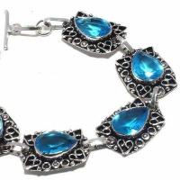 Tpz 681b bracelet 22gr topaze bleu suisse 15x10mm ethnique baroque bijou argent 925 vente achat