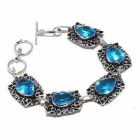 Tpz 681d bracelet 22gr topaze bleu suisse 15x10mm ethnique baroque bijou argent 925 vente achat