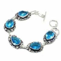 Tpz 683a bracelet 20gr topaze bleu suisse 15x10mm ethnique baroque bijou argent 925 vente achat