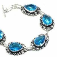 Tpz 683b bracelet 20gr topaze bleu suisse 15x10mm ethnique baroque bijou argent 925 vente achat