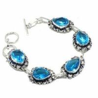 Tpz 683d bracelet 20gr topaze bleu suisse 15x10mm ethnique baroque bijou argent 925 vente achat