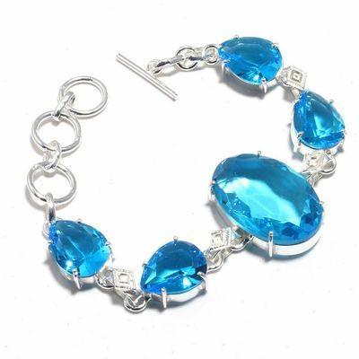 Tpz 684b bracelet 22gr topaze bleu suisse 20x30mm ethnique baroque bijou argent 925 vente achat