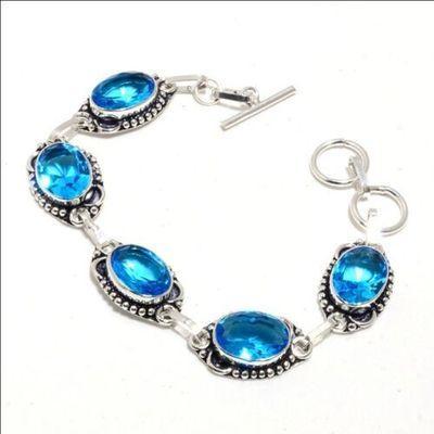 Tpz 686b bracelet 16gr topaze bleu suisse 15x10mm ethnique baroque bijou argent 925 vente achat