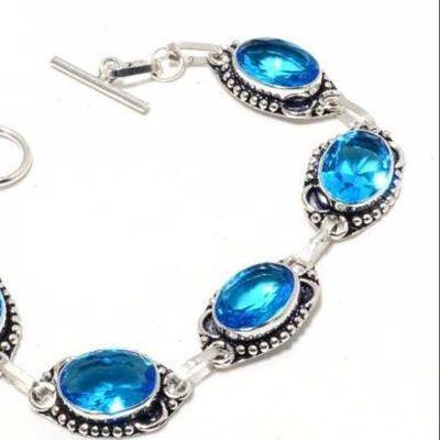 Tpz 686b bracelet 16gr topaze bleu suisse 15x10mm ethnique baroque bijou argent 925 vente achat