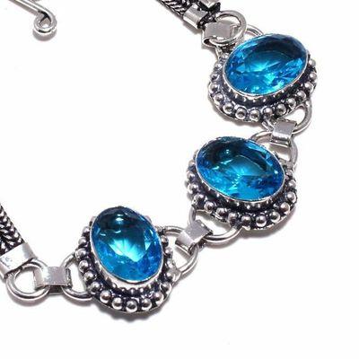 Tpz 687b bracelet 21gr topaze bleu suisse 15x10mm ethnique baroque bijou argent 925 vente achat