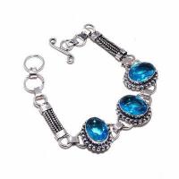 Tpz 687d bracelet 21gr topaze bleu suisse 15x10mm ethnique baroque bijou argent 925 vente achat