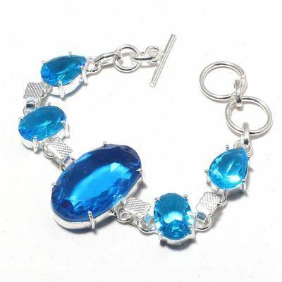Tpz 688a bracelet 19gr topaze bleu suisse 20x30mm ethnique baroque bijou argent 925 vente achat
