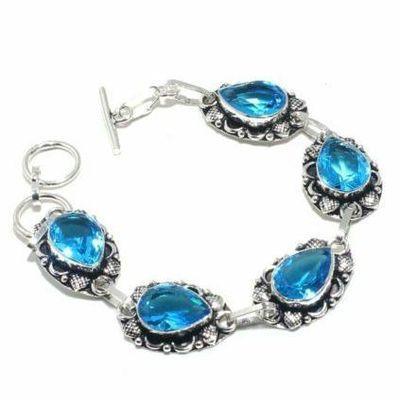 Tpz 697a bracelet 28gr topaze bleu suisse 15x10mm ethnique baroque bijou argent 925 vente achat